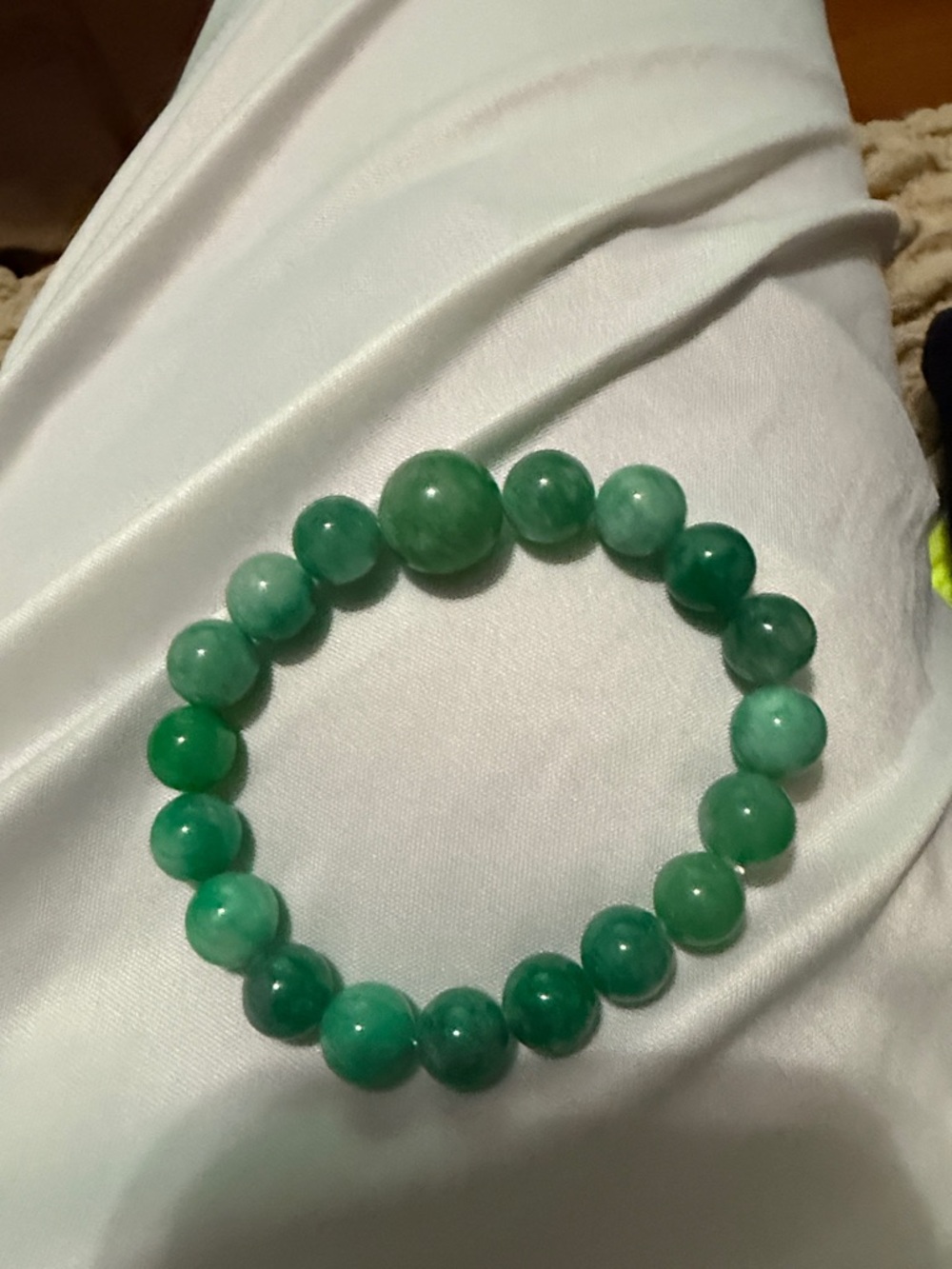 Green Beaded Stretch Bracelet - Genuine Jade Stone Look